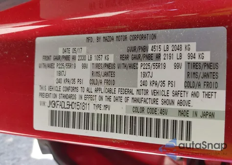 2017 Mazda Cx-5 Grand Touring z USA, uszkodzony, nr VIN JM3KFADL5H0151811